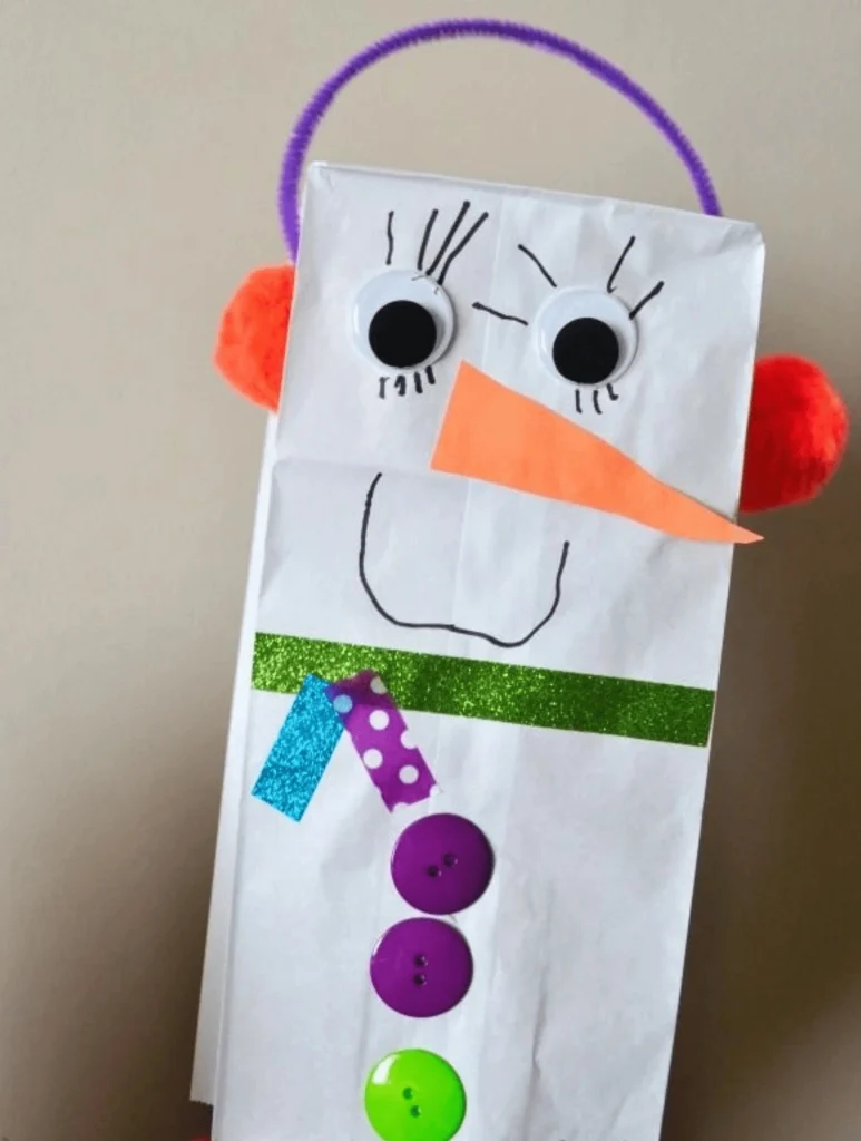 10 Easy Christmas holiday Crafts for Kids 11 Paper Bag Snowman Puppet