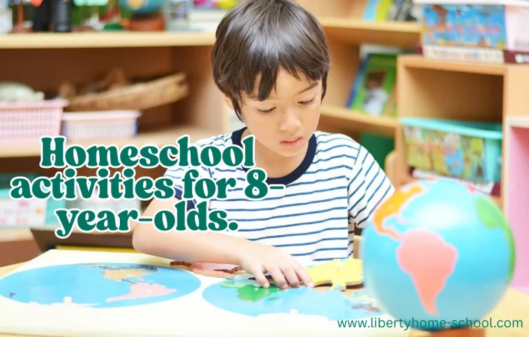 Homeschool-activities-for-8-year-oldsBoy doing a world map puzzle in a homeschool classroom