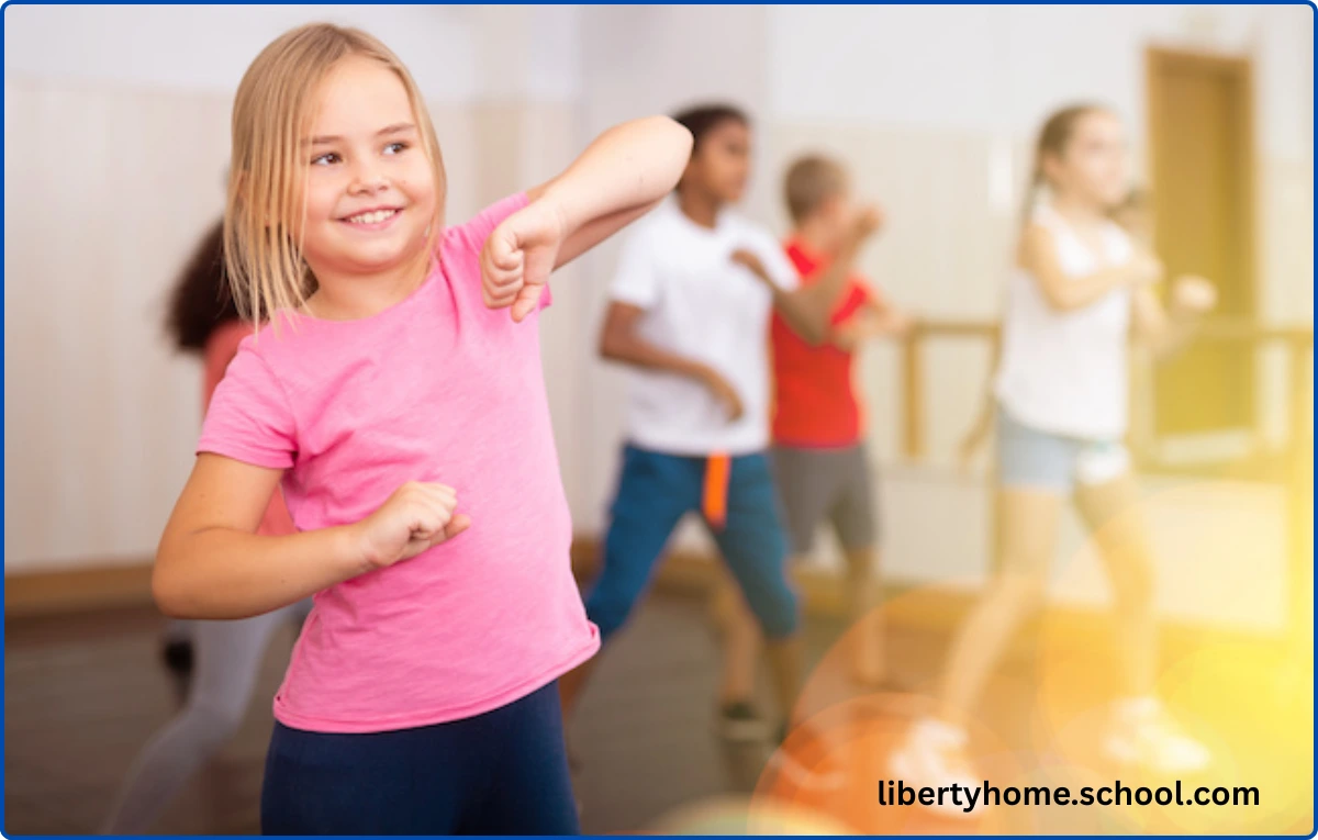15 PE Games for 10-Year-Olds at Home 8 Group of kids dancing and freezing mid-move during a fun game