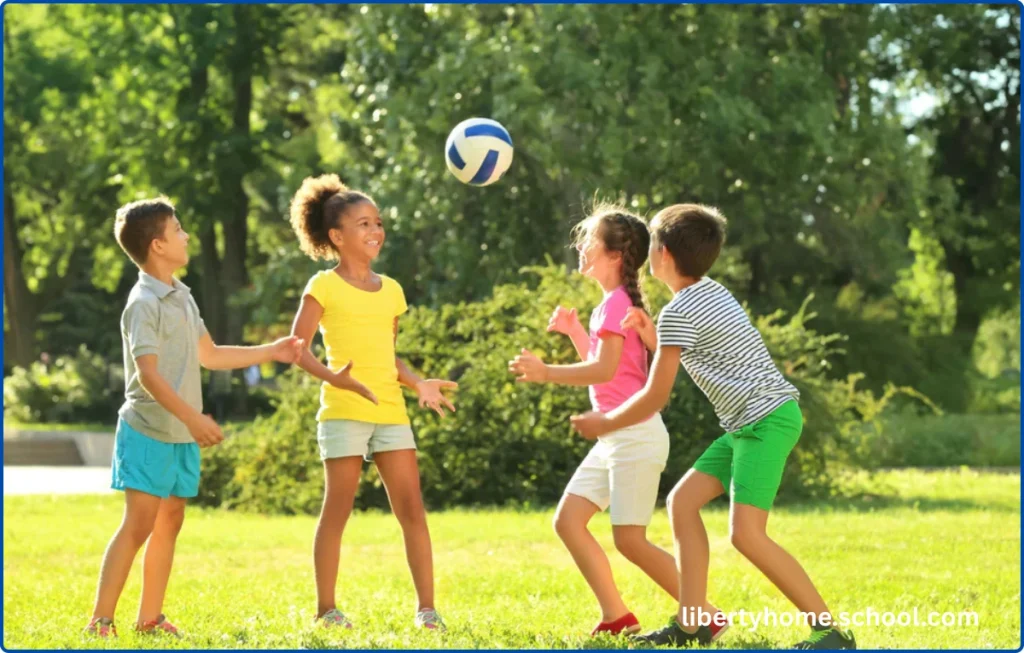 15 PE Games for 10-Year-Olds at Home 11 Children playing an energetic speed ball game with fast throws and catches