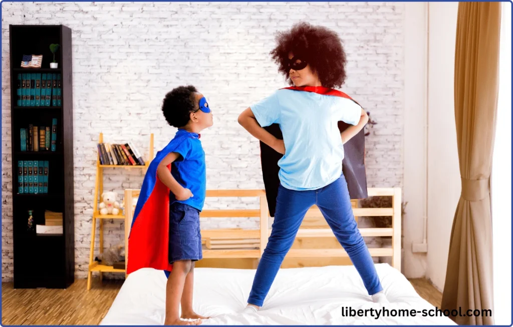 15 PE Games for 10-Year-Olds at Home 6 10-year-old leading the homeschool PE game “Captain, Yes Captain” in a backyard