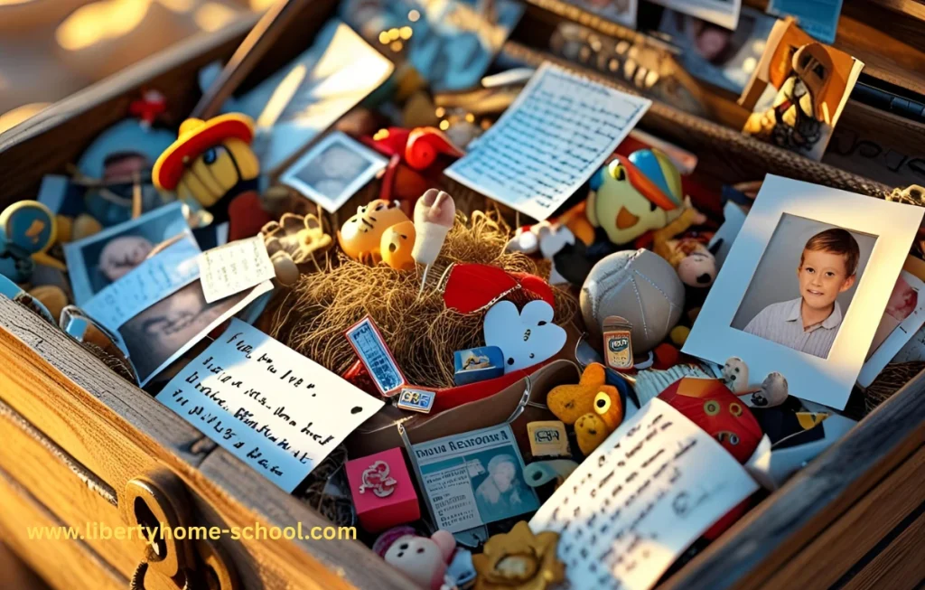 Engaging Social Studies Activities for 10-Year-Olds 3 Child placing letters, drawings, and small objects into a box to create a time capsule"