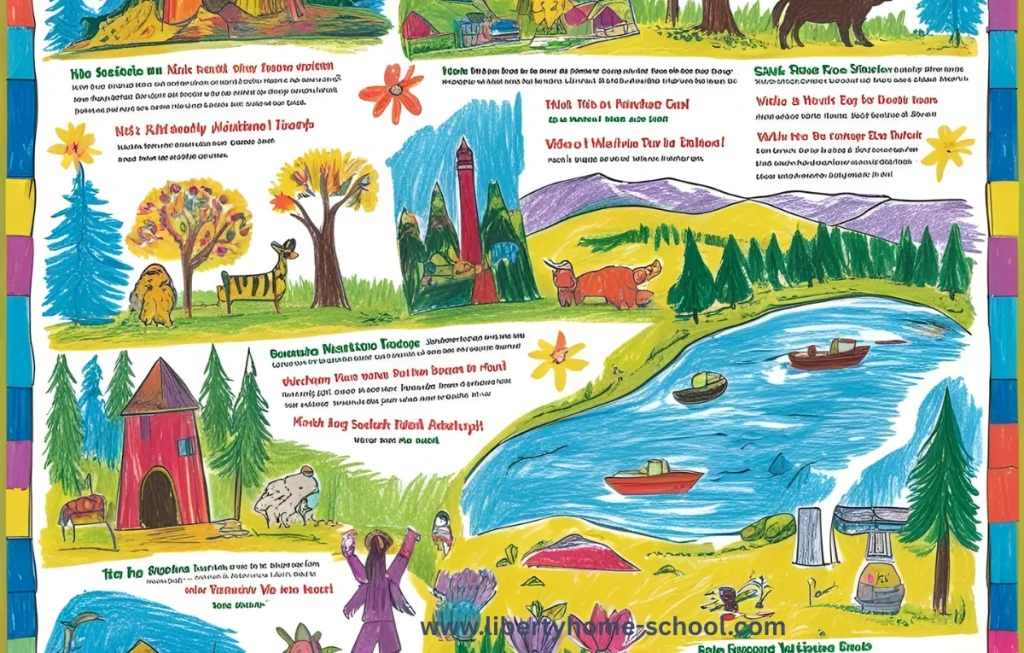 Engaging Social Studies Activities for 10-Year-Olds 4 "Child designing a colorful travel brochure with pictures, facts, and landmarks of a U.S. state"