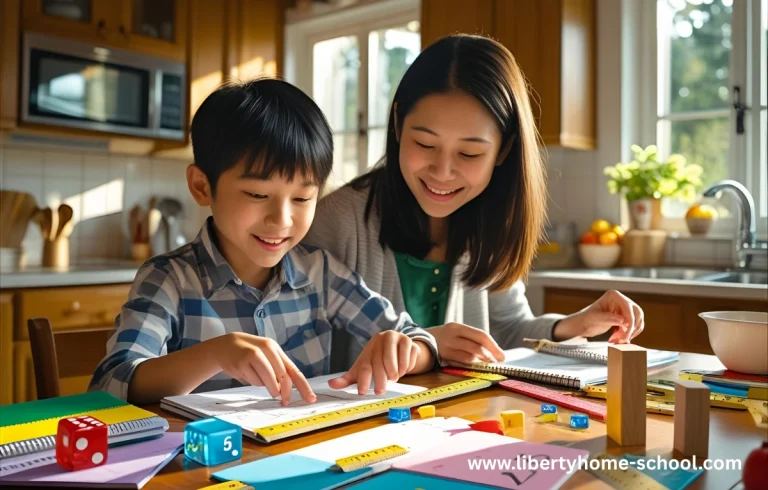 Math tools on a cozy homeschool table Math for 10-Year-Olds