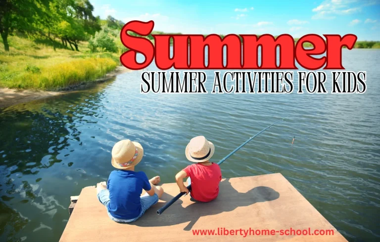 Two kids happily holding their freshly caught fish near a lake during a summer fishing activity