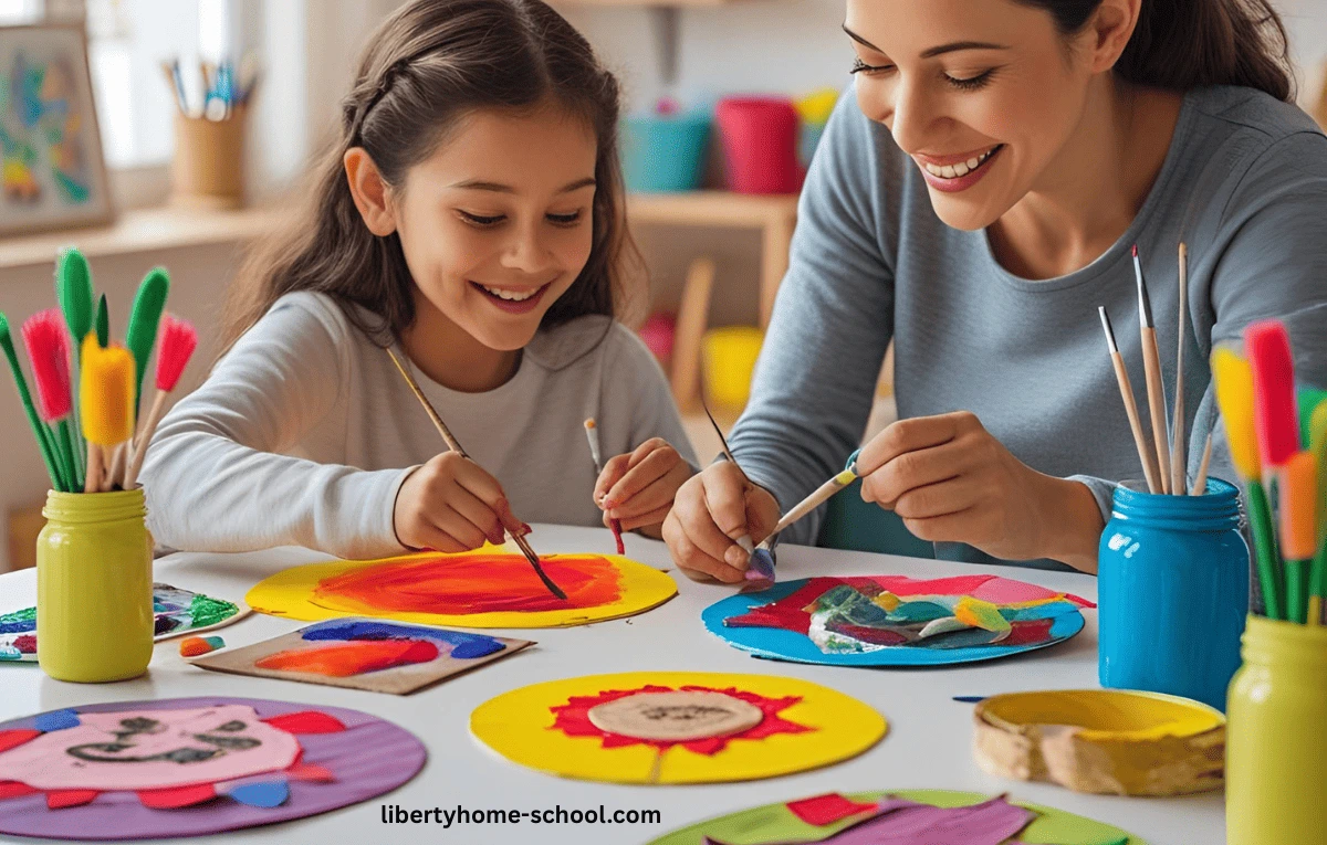 Top 12 Easy Art Projects for 10-Year-Olds at Home (Low-Cost & Fun DIY Crafts) 2 A mother helping her mom-and-child-doing-art-project-for 10 years old together