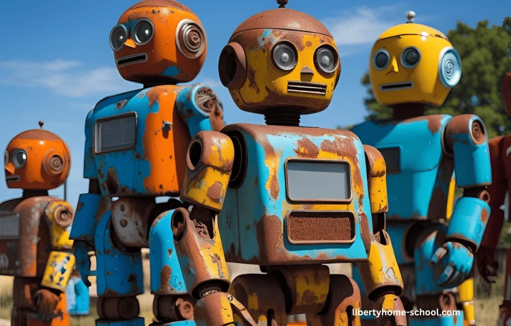 Top 12 Easy Art Projects for 10-Year-Olds at Home (Low-Cost & Fun DIY Crafts) 7 A robot sculpture made from recycled boxes, bottle caps, and foil