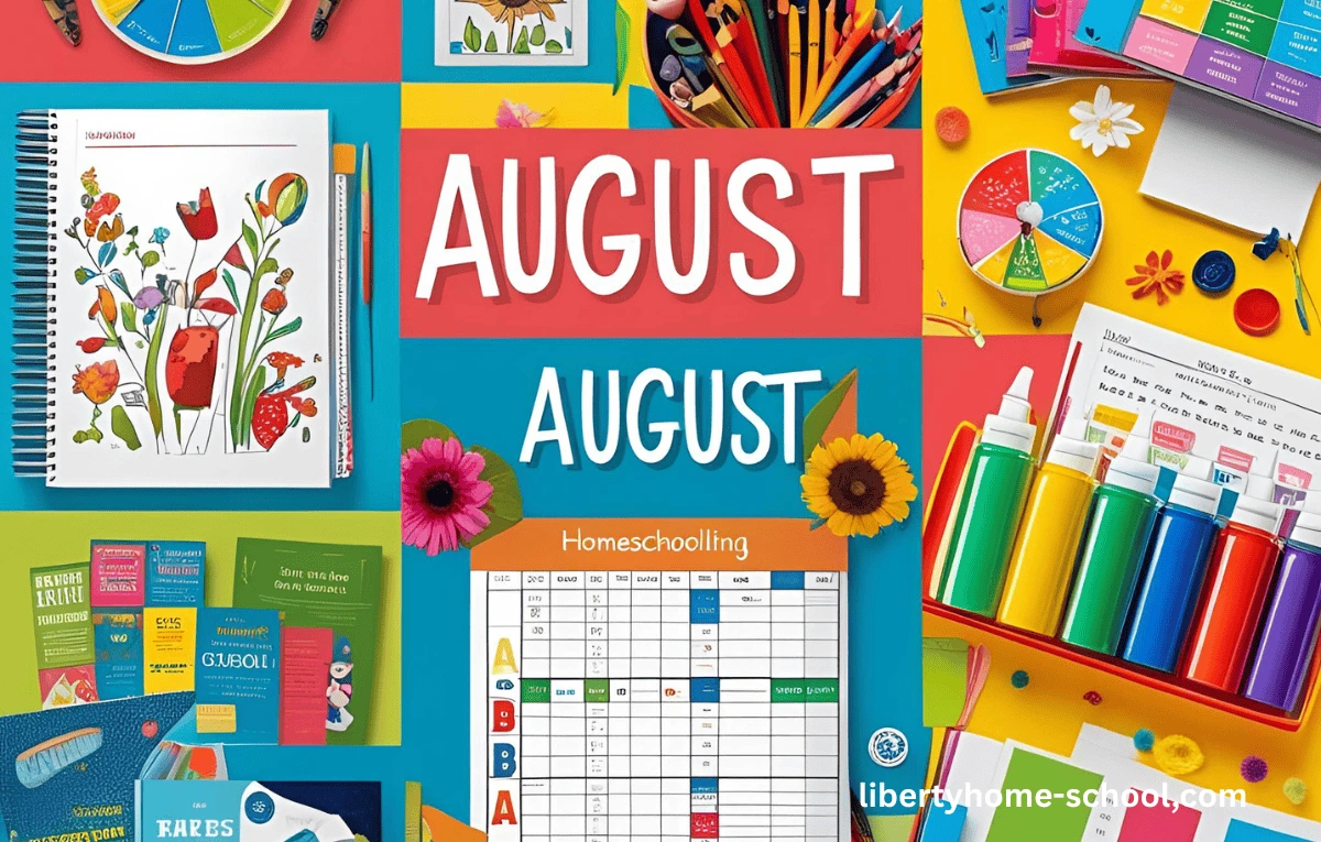 Exciting August Unit Studies & Lessons for Homeschool Moms 1 A collage of August homeschool unit study activities including watermelon experiments, nature walks, butterfly observation, read-aloud time, and kids journaling in notebooks.August Unit Studies